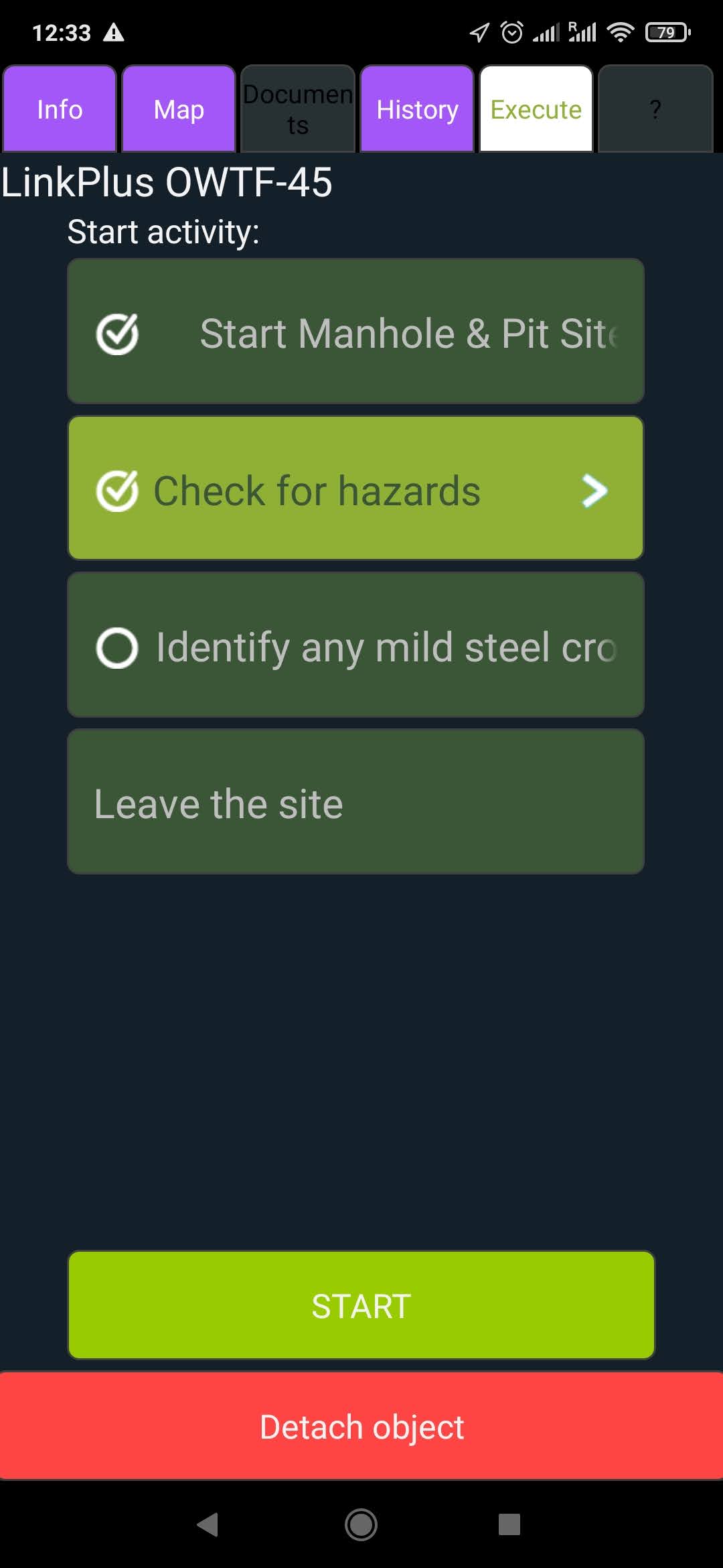 Safeobject inspection software interface for recording inspections and hazards in the field